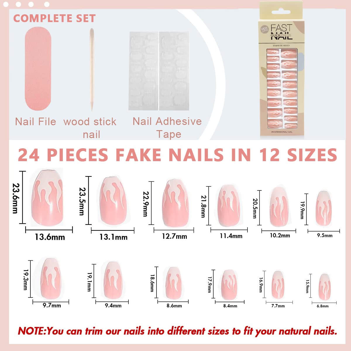 MAYCREATE 24 pcs French Fake Nails,Plum Pink Press-On Gel Nails,Full Cover Press On False Nails with Double Sided Adhesive Jelly Tabs,Nail Art