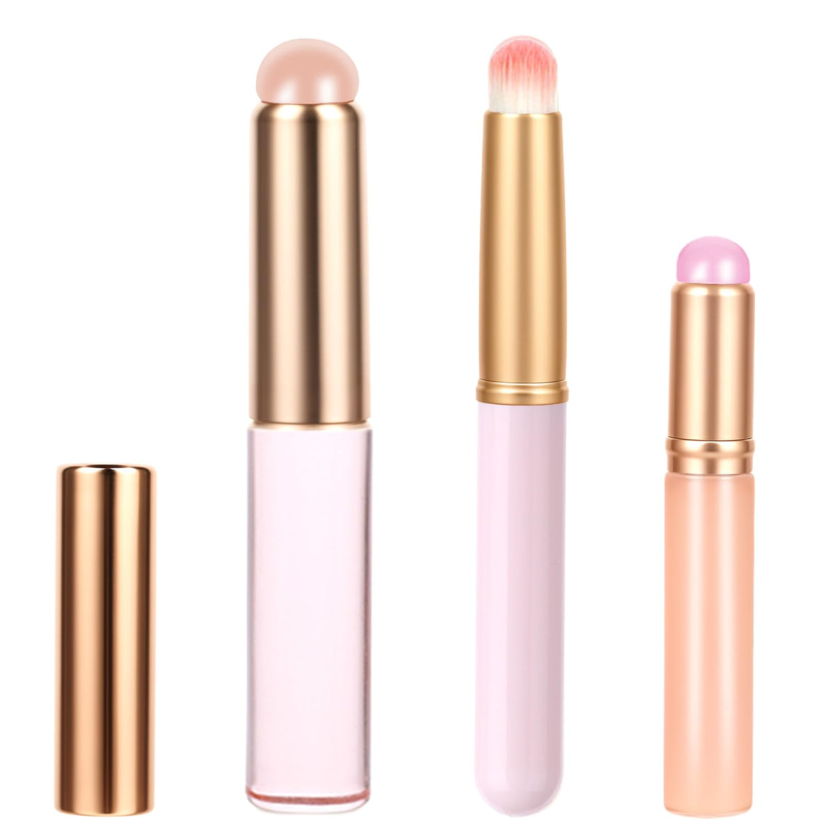 MAYCREATE® 3Pcs Silicone Lip Brush Reusable Lip Makeup Applicator Round Head Brushes with Cover, Beauty Tool for Lipstick Gloss Balm Mask Concealer Eyeshadow