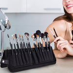 MAYCREATE Makeup Brush Holder Bag for Travel with 29 Elastic Pockets and Foldable Stand | Black