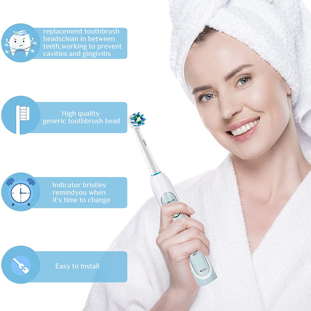 MAYCREATE Replacement Brush Heads for Oral B Electric Toothbrush featuring 16° Cross Action Bristles Pack of 8 | White Nylon