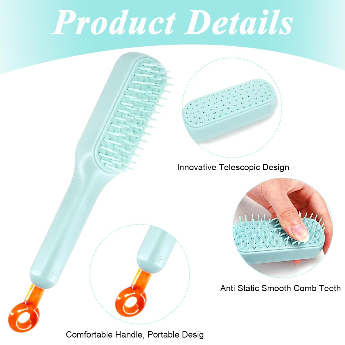 MAYCREATE Self Cleaning Hair Brush for Women Travel Hair Comb Detangling Air Cushion Bristle Massage Brush Anti-static Hair Comb - One-Push Clean Up Hair Loss