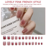 MAYCREATE French Fake Nails for DIY Nail Art with 24 pcs Full Cover ABS Design | Plum Pink Style