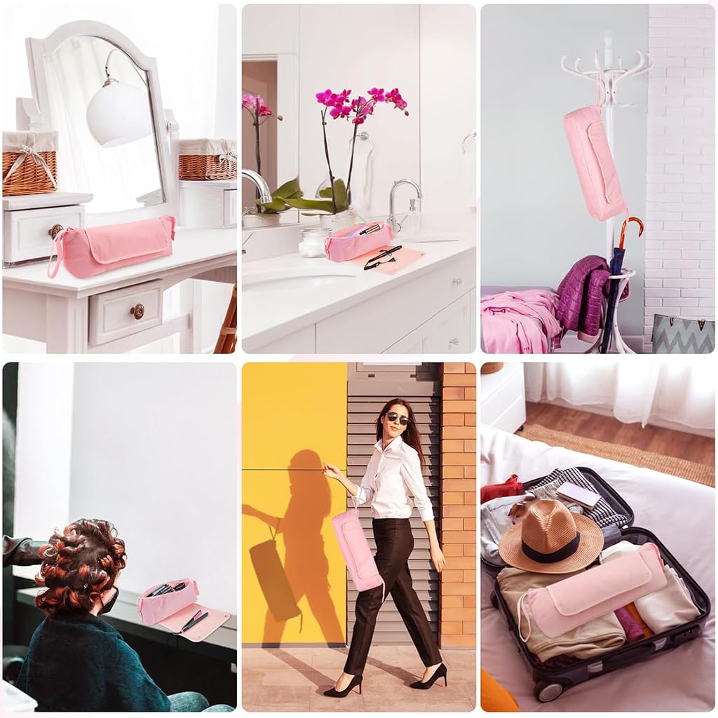 MAYCREATE Hair Tools Travel Bag for Flat Irons and Curling Irons with Silicone Pad 46x12x15cm Pink