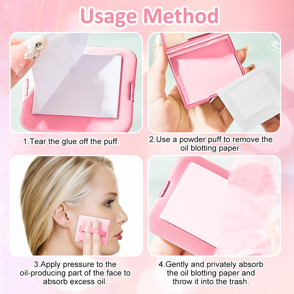 MAYCREATE Blotting Paper for Oily Face with Mirror and Puff featuring Dual Action Absorption | 200 Sheets Natural Linen