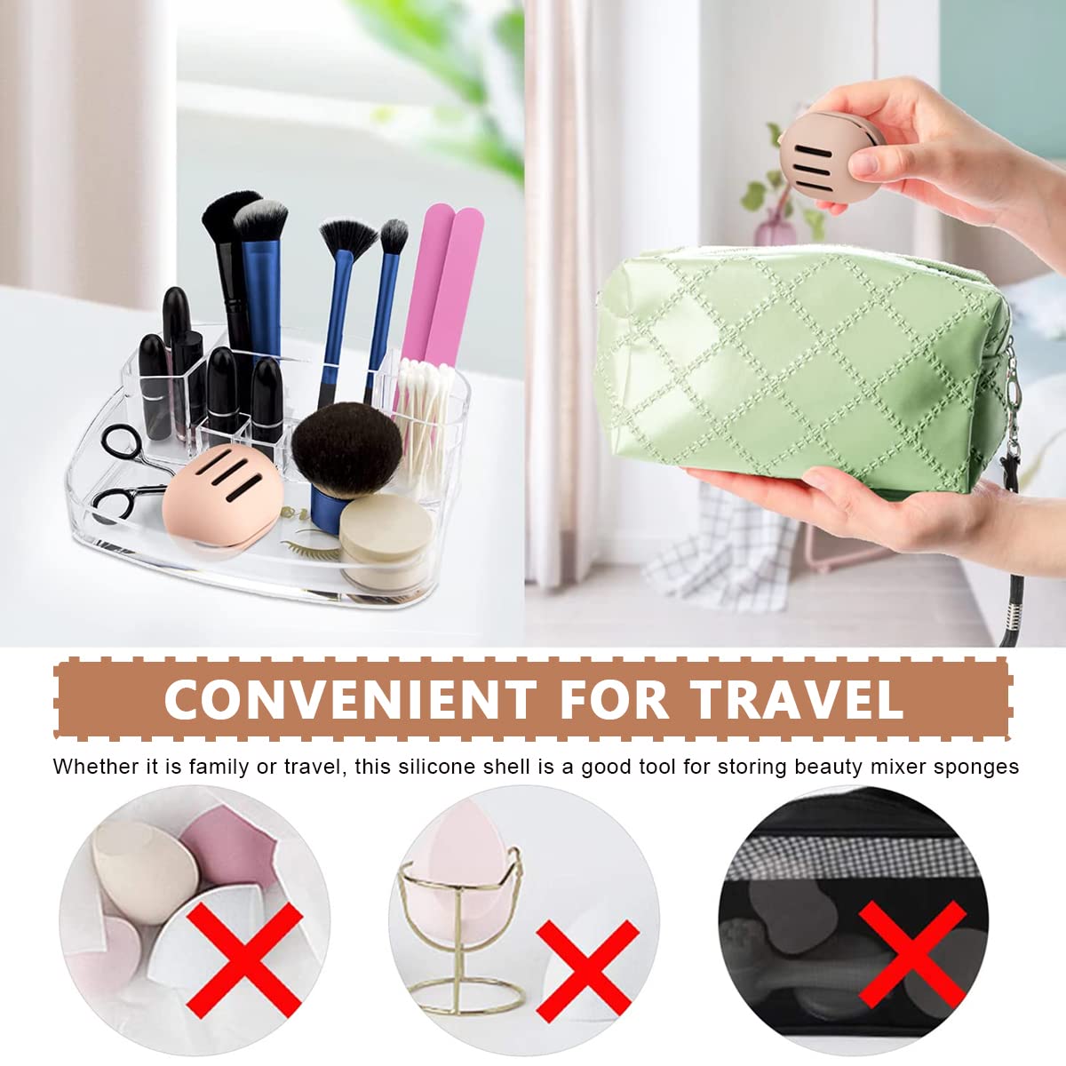 MAYCREATE Makeup Sponge Holder Case Cute Silicone Beauty Blender Sponge Holder Breathable Cosmetic Make Up Blender Storage Travel Case (Khaki)