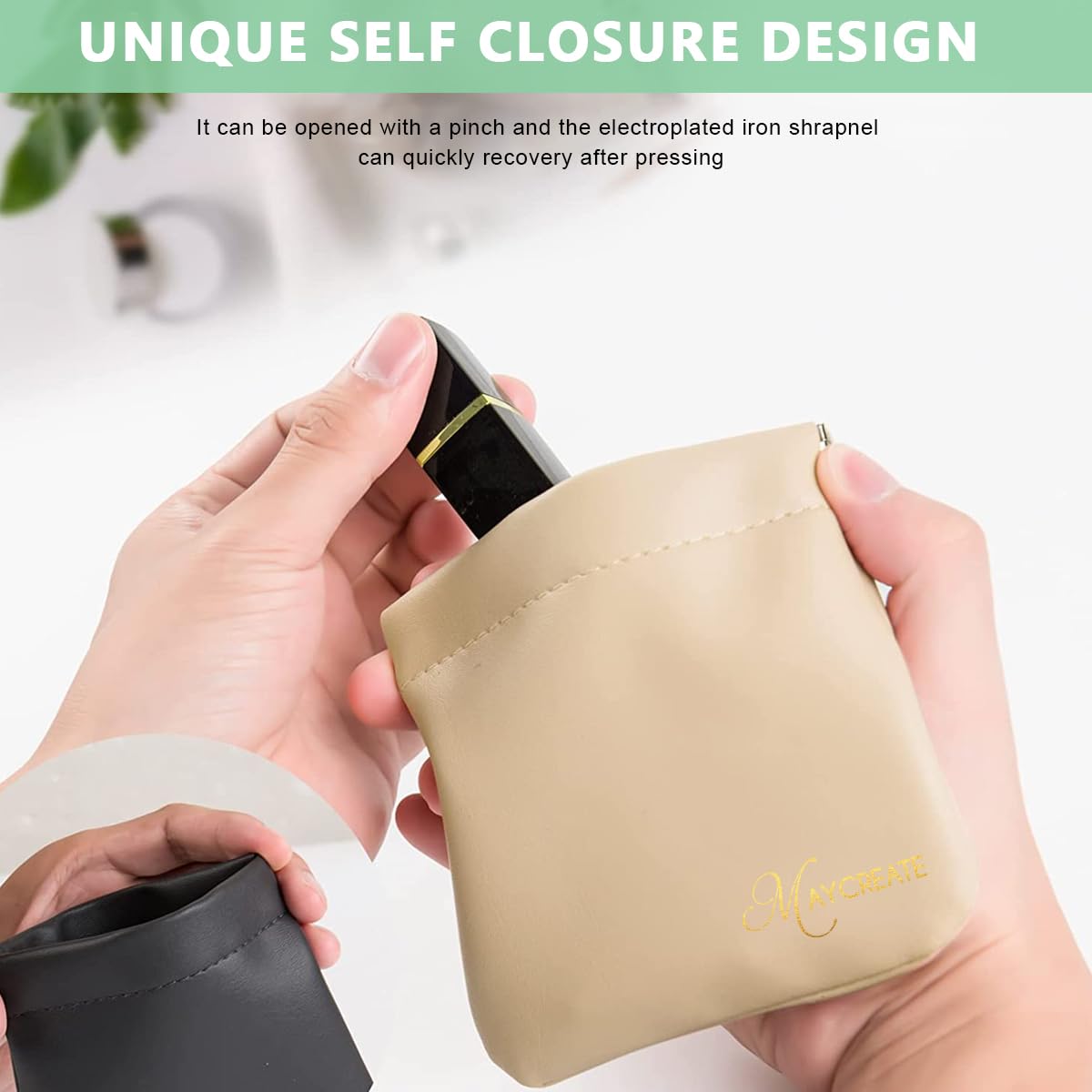 MAYCREATE Pocket Cosmetic Bag Set for Travel and Daily Use featuring Self Closing Design | 4pcs 4.7x4.3in Waterproof PU Pouches for Women