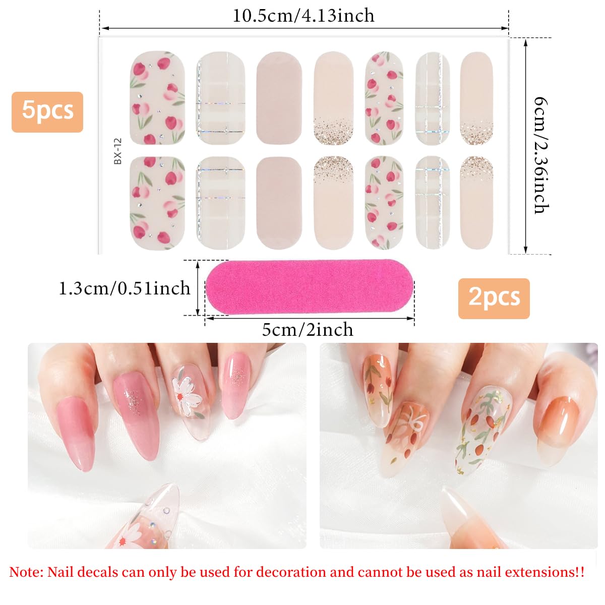 MAYCREATE 5Pcs Full Wrap Nail Stickers Nail Strips with 5 Styles Self-Adhesive Gel Nail Strips Art Decals for Women Girls DIY Nail Decoration (70pcs), Style B