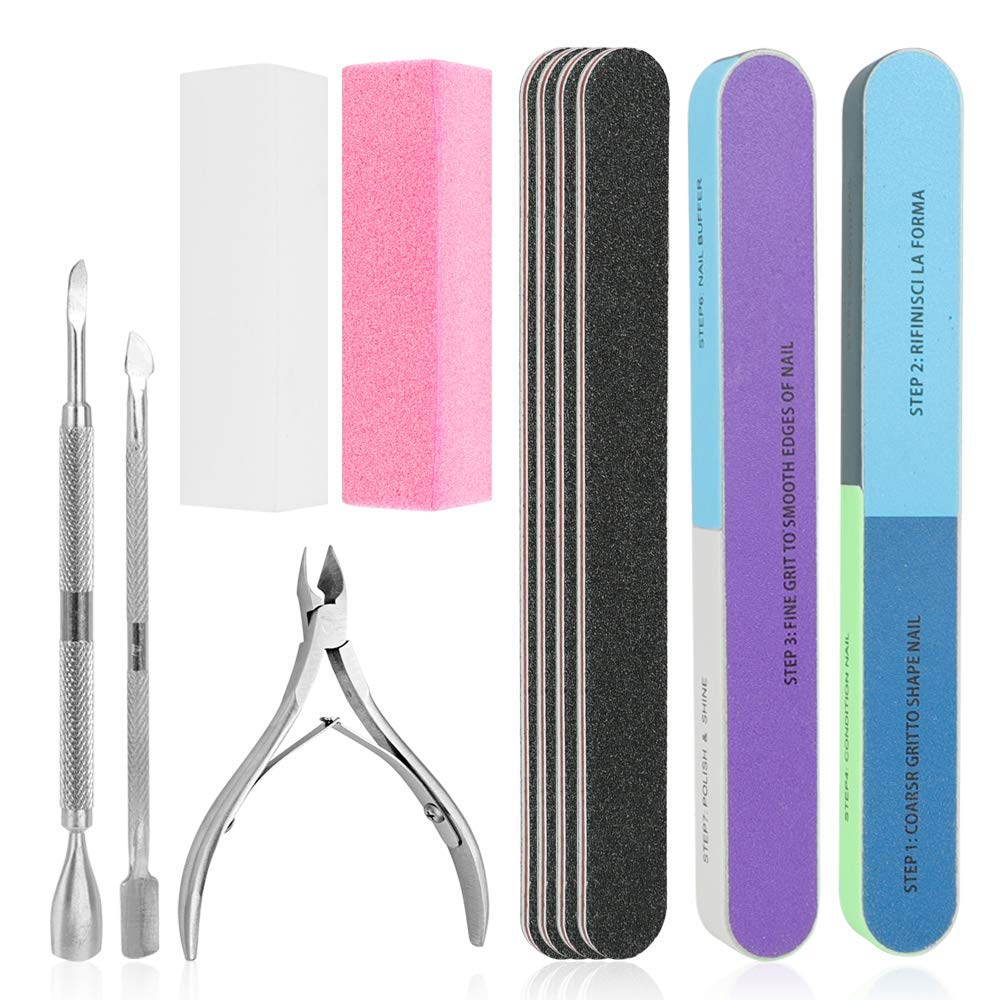 MAYCREATE 10PCS Nail Files, Professional Nail File Set, Curved Fingernail files, 100/180 grit Double-Sided Emery Board Manicure Tools for Home and Salon Use (Blue)