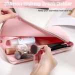 MAYCREATE Makeup Brush Holder Silicone Travel Cosmetic Makeup Brush Pouch Zipper Makeup Brush Organizer Portable Make Up Brushes Bag for Travel Dustproof Beauty Tool - Pink