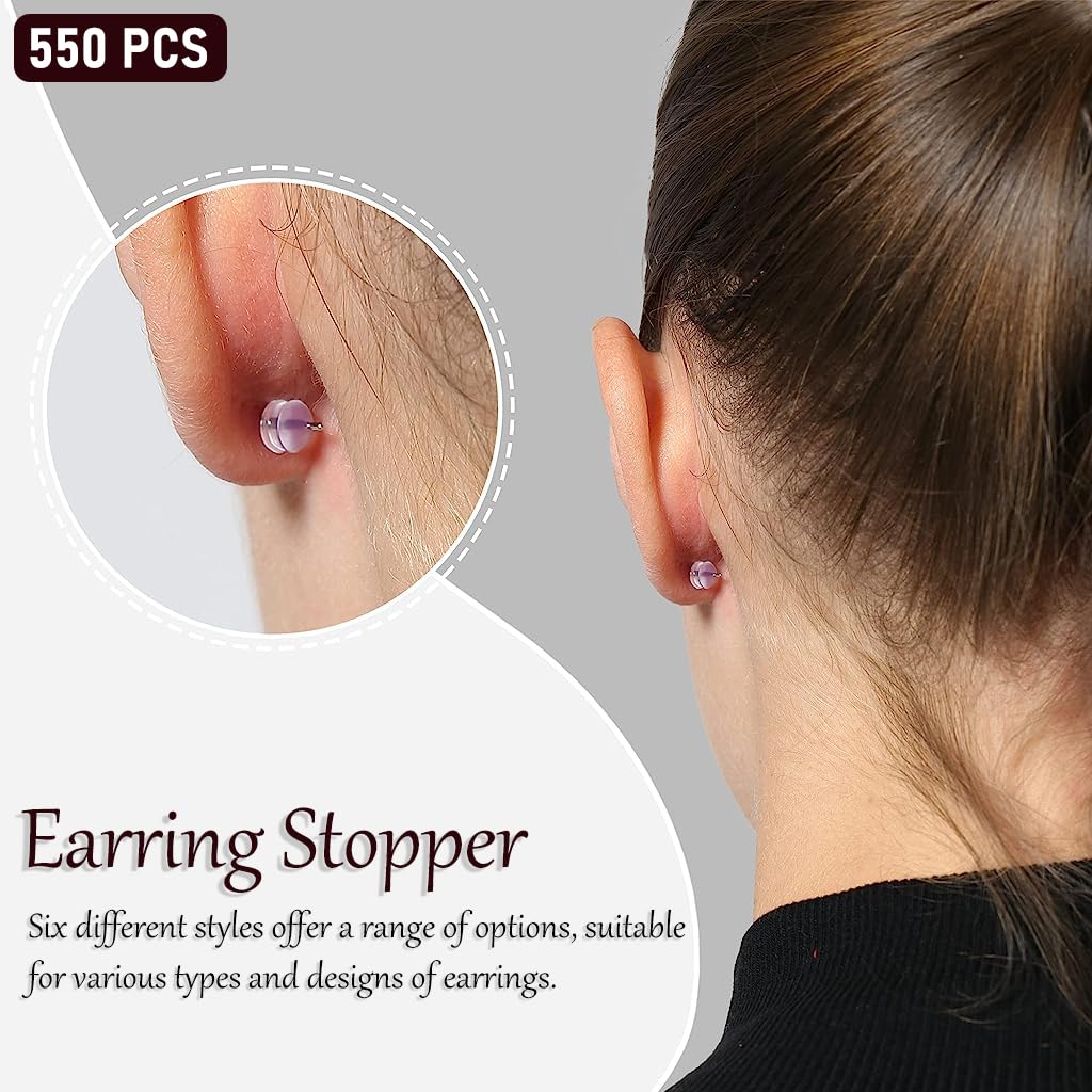 MAYCREATE Earring Backs for Ear Studs featuring 6 Styles and 550PCS Clear Clutch Stoppers