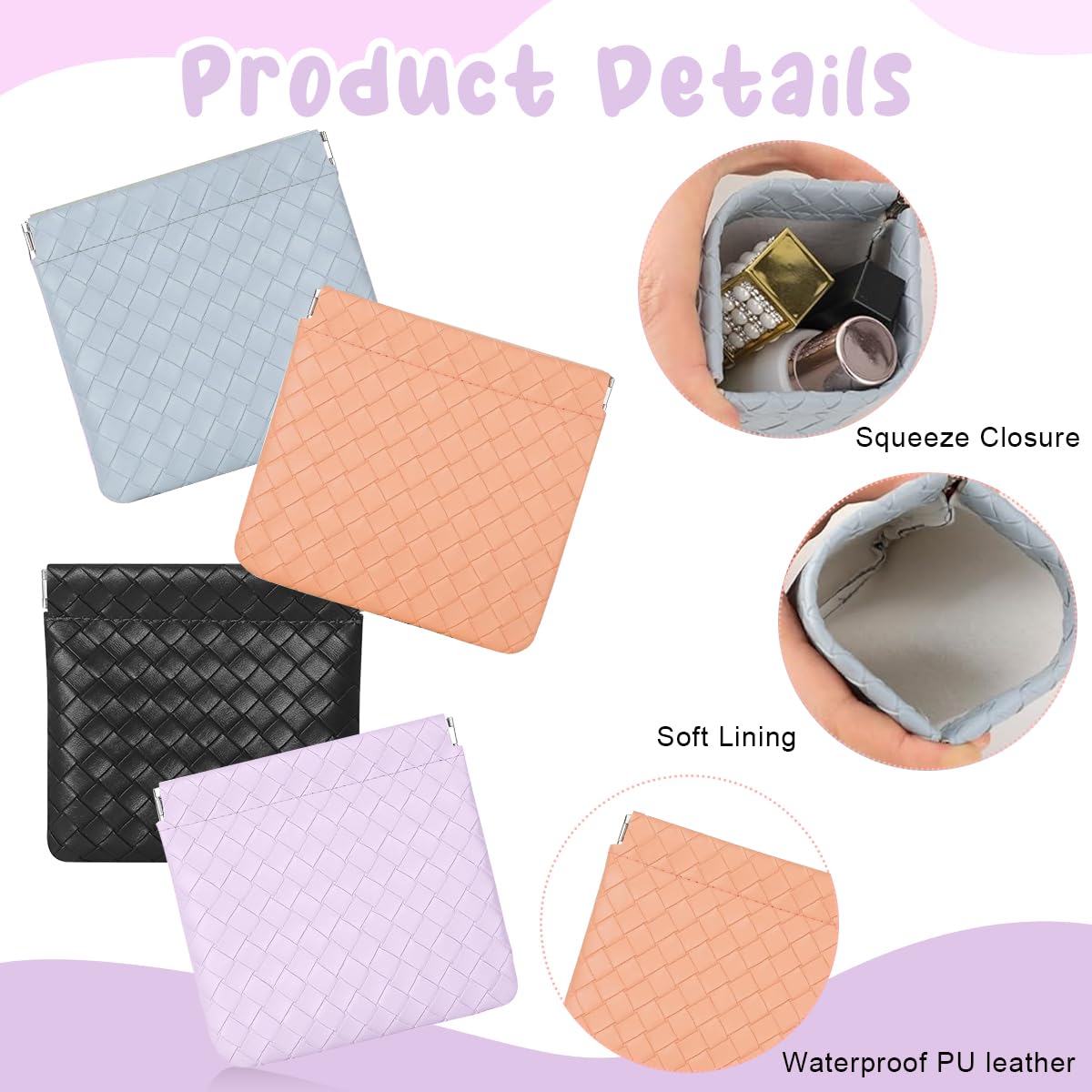 MAYCREATE 4Pcs Small Makeup Pouch Small Pouches Makeup Bag Mini PU Leather Cosmetic Bag Weave Makeup Pouches for Women Pocket Purse for Coin Lipstick Jewelry Organizer