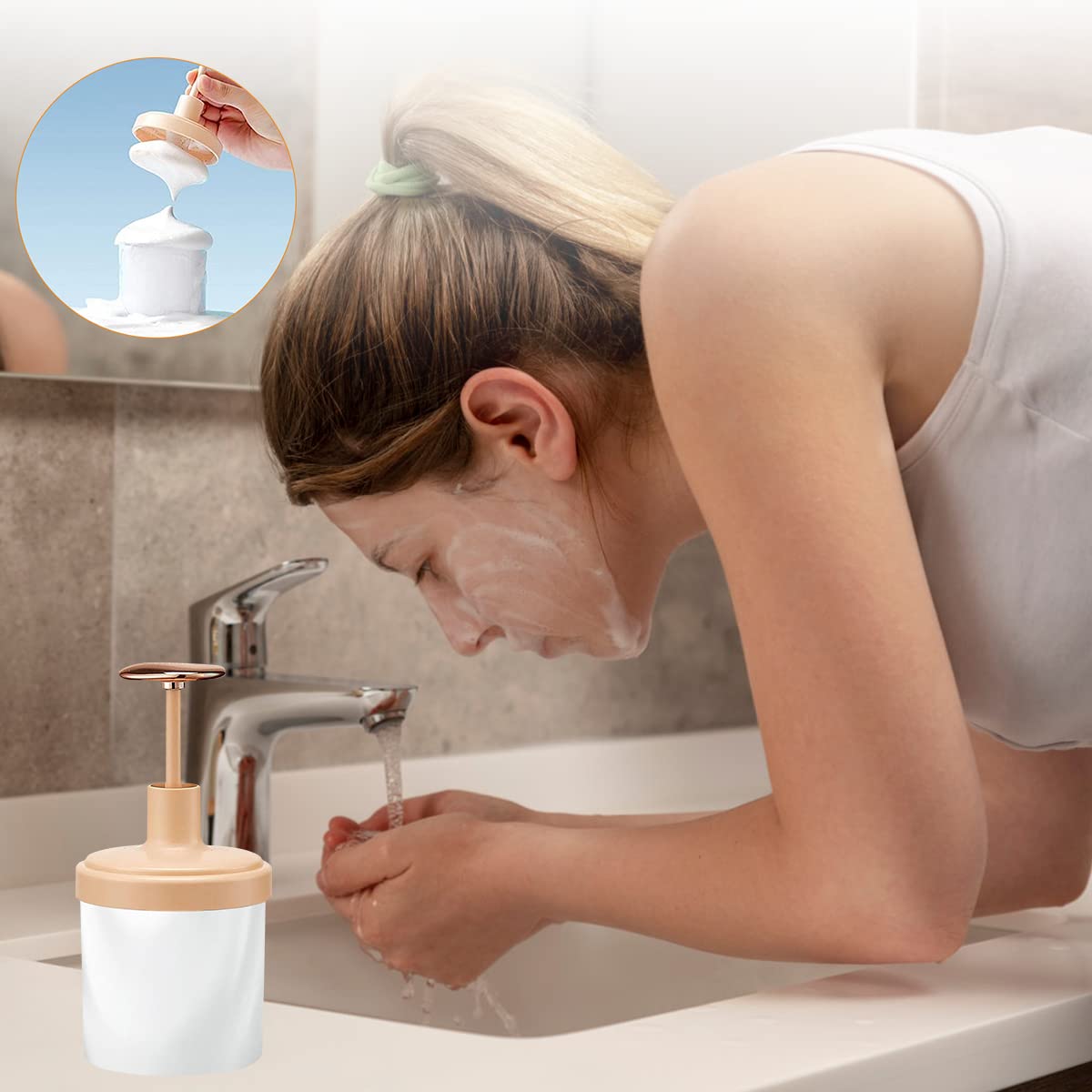 MAYCREATE Face Wash Foam Maker Bottle for Facial Cleansing featuring Honeycomb Panel and 8.2×18 cm PP ABS Design | Quick Rich Lather