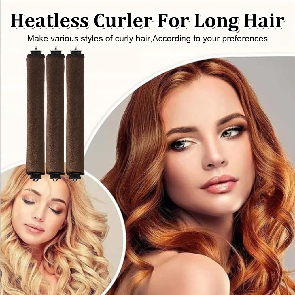 MAYCREATE Heatless Hair Curler for Overnight Curls with Hook and Satin Rollers | Brown
