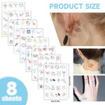 MAYCREATE Temporary Tattoo Stickers for Women and Girls with 8 Sheets Cute Kawaii Designs | Easy to Apply and Remove