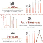 MAYCREATE Pedicure Kit for Women with 18 in1 Stainless Steel Tools and Leather Travel Case | Pink Manicure Set