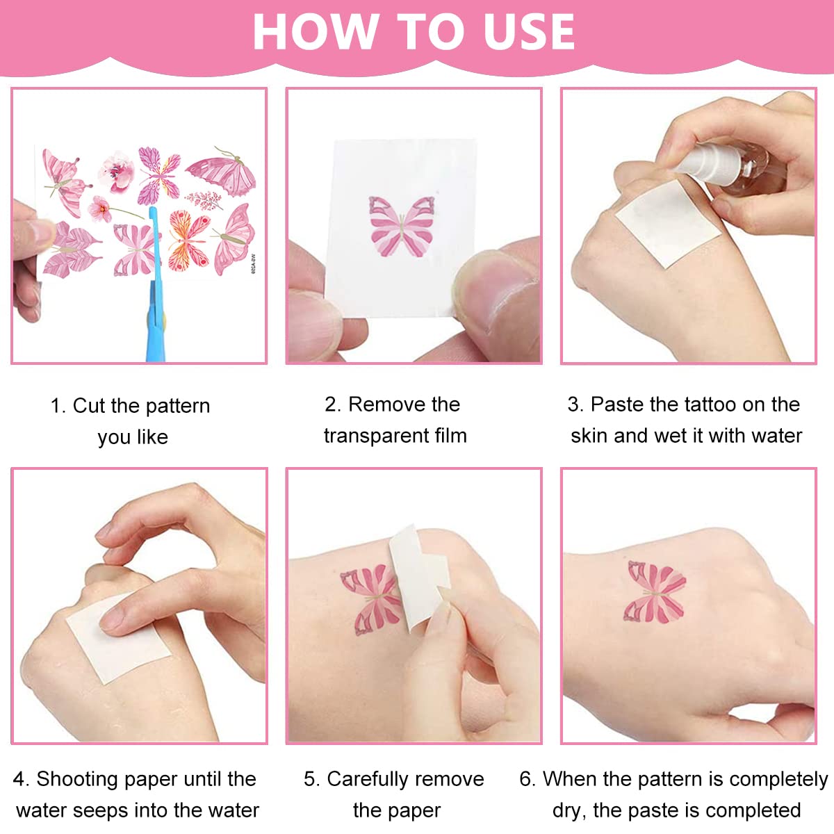 MAYCREATE 10 Sheet Butterfly Tattoo Sticker, Temporary Sticker for Face Arm, Waterproof Temporary Tattoos for Birthday Parties, Group Activities, Party Tattoo Sticker