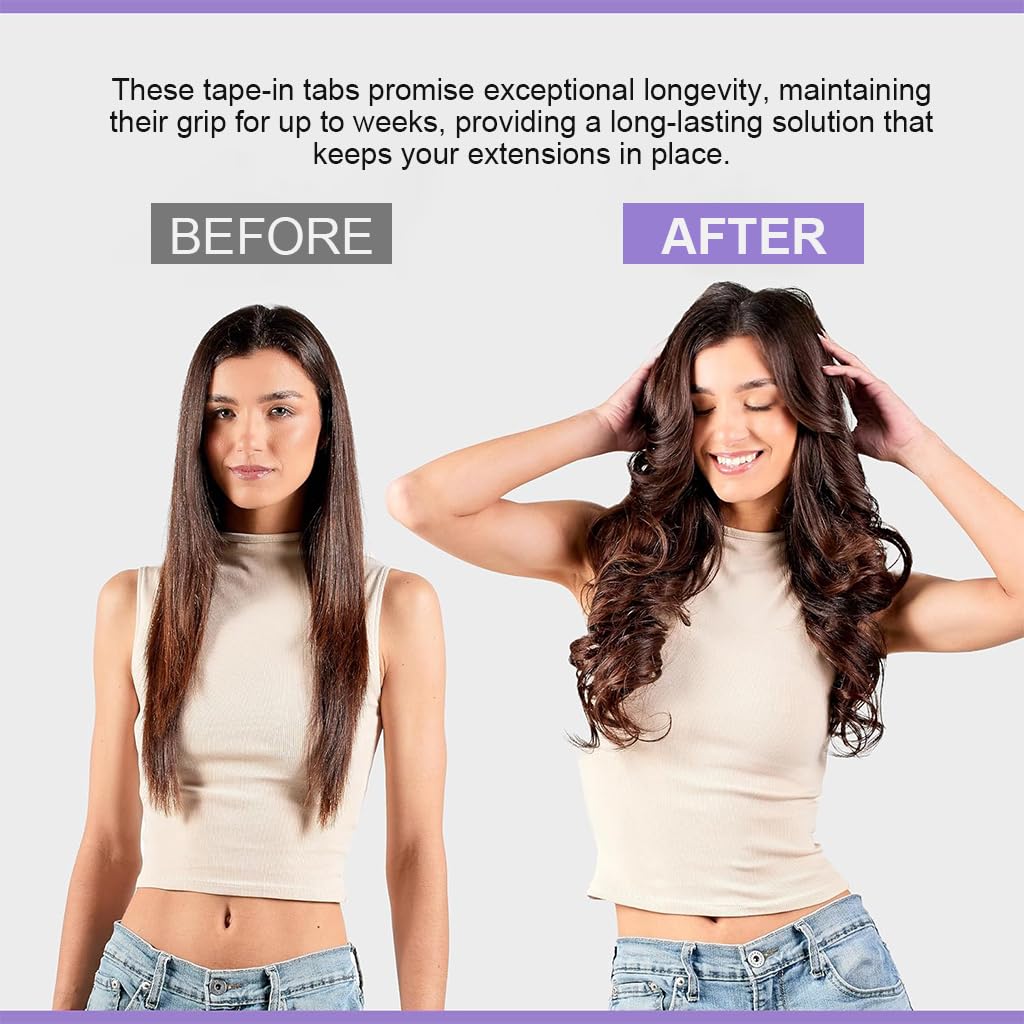 MAYCREATE 60 Pieces Tape-in Hair Extensions Adhesive Tabs Hair Extension Tape Tabs 4x0.8cm Double Side Adhesive Tape Sweat-proof Slim Invisible Hair Extension Tape Tabs