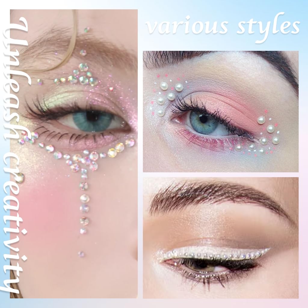 MAYCREATE Face Gems Rhinestones for Makeup 1013pcs with Self Adhesive Jewels Kit | Pearls and Crystal Stickers for DIY Crafts