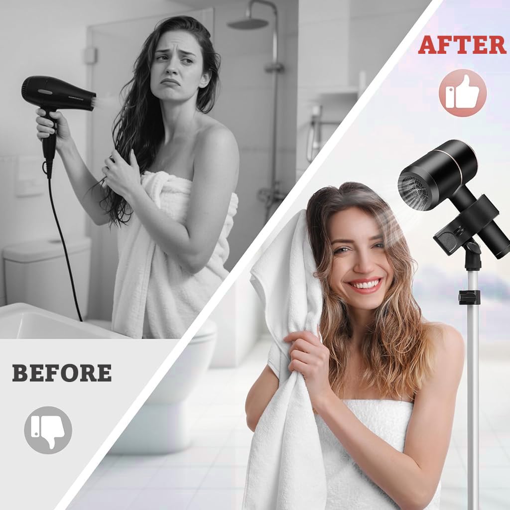 MAYCREATE Tripod Floor Holder for Hair Dryer with 75–105cm Adjustable Height and 180° Rotatable Clamp | Aluminum Alloy Hands Free Styling Stand