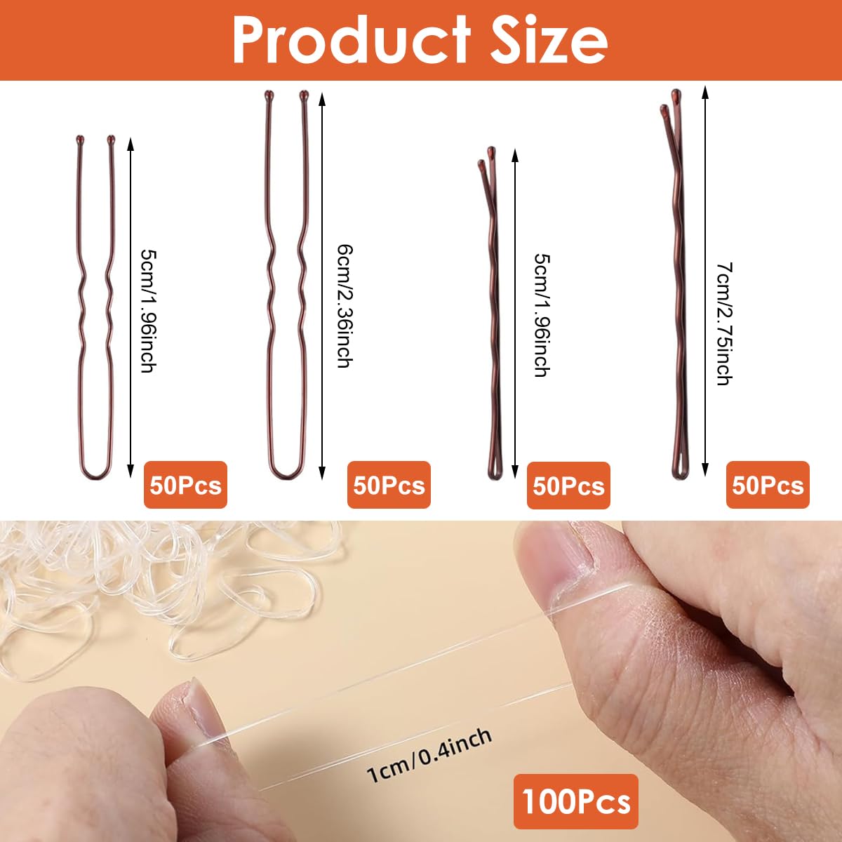 MAYCREATE Bobby Pins Set for Updos with 300 pcs Pins and Rubber Ties | Brown Metal for Women