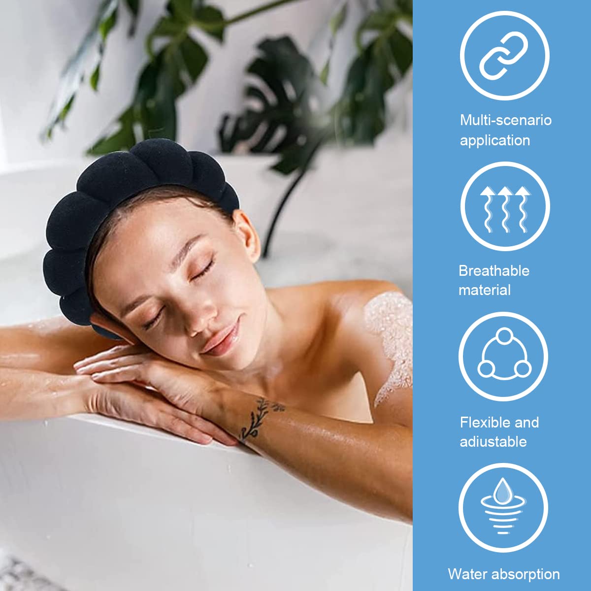 MAYCREATE Facial Spa Headband for Face Washing and Makeup featuring Soft Sponge Design | Black Non Slip Hairband for Women and Girls