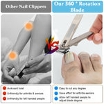 MAYCREATE Nail Clipper with 360° Rotatable Head and Long Handle Stainless Steel Cutter | Built in Nail File and PU Sleeve