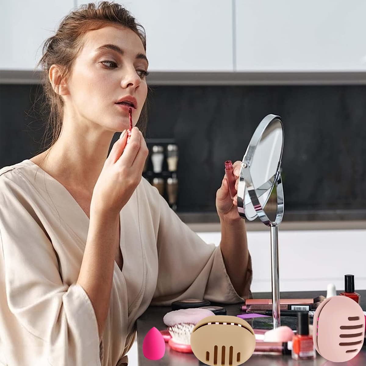 MAYCREATE Makeup Sponge Holder for Travel with Double-Sided Vents 5.9×7cm Silicone Case