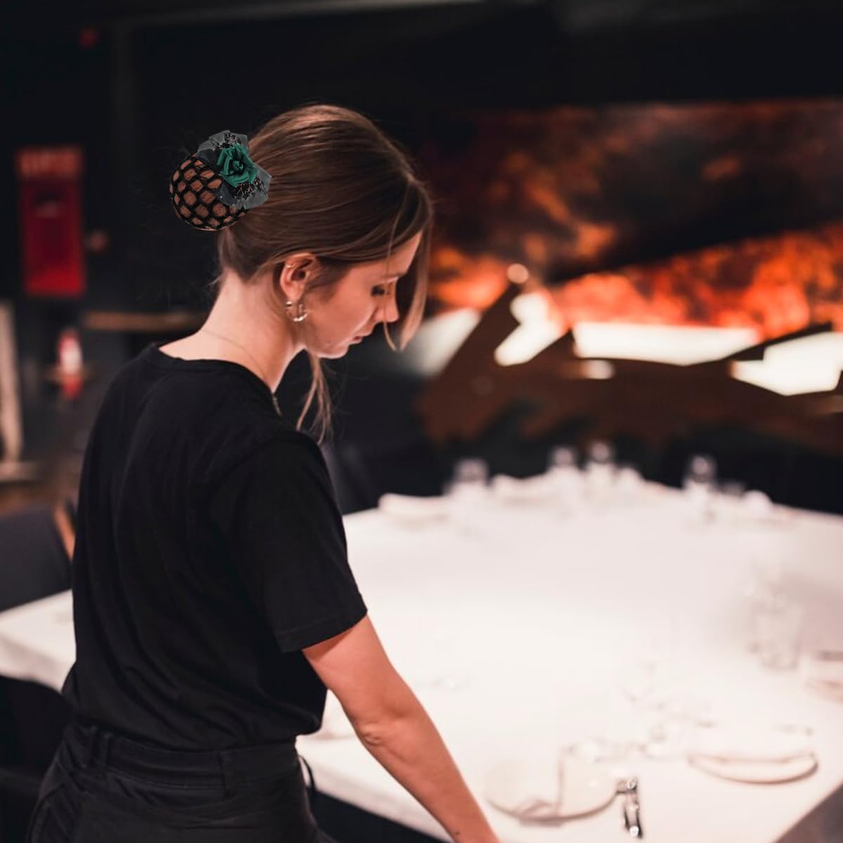 MAYCREATE Barrette Hair Bun Nets for Women featuring Floral Lace Design | 2PCS Green Set