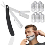 MAYCREATE Professional Straight Razor for Men with Folding Safety Handle and 10 Blades | Stainless Steel Shaving Tool