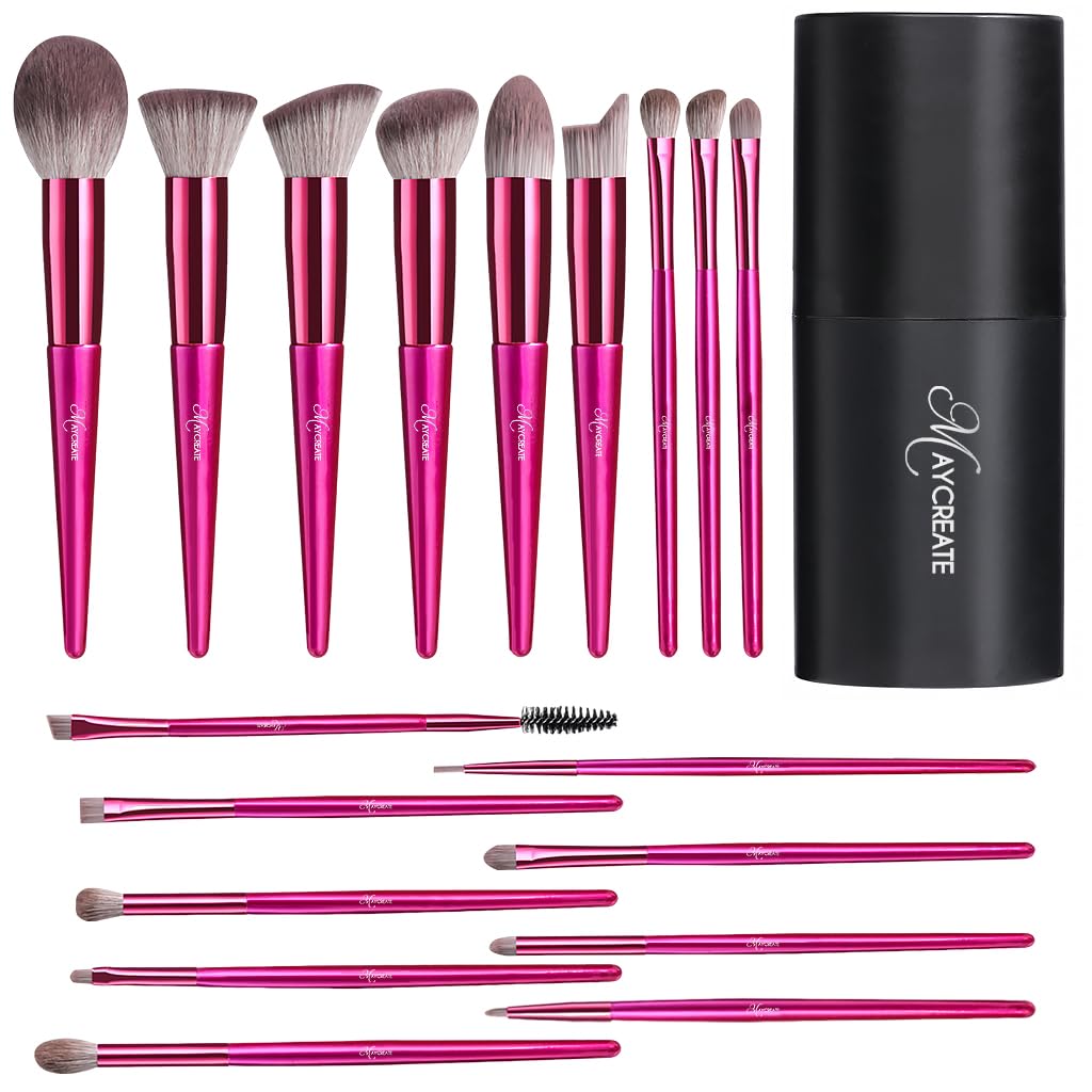 MAYCREATE Makeup Brush Set Professional 18PCS with Holder Brush Sets in Makeup with Ultra Soft Bristles Premium Makeup Brushes Kit for Beginners Makeup Artists Students (Rose)
