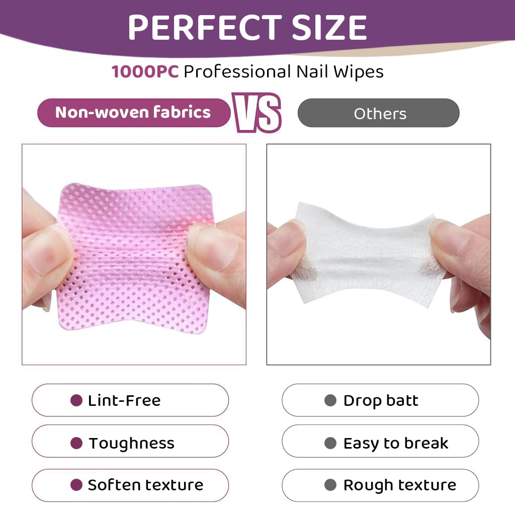 MAYCREATE Lint Free Nail Wipes 1000PCS for Polish Removal and Eyelash Cleaning | Soft Non Woven Design