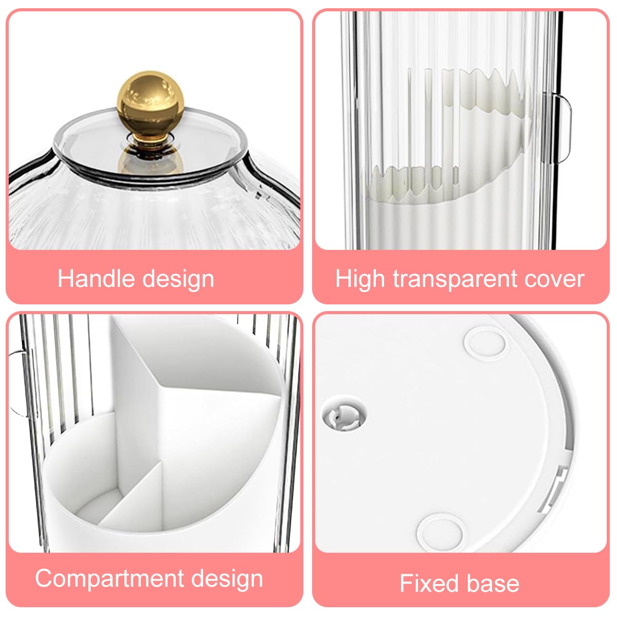 MAYCREATE Makeup Brush Holder for Vanity with 360° Rotatable 3 Grid Design | Clear Lid 12.2×27 cm Plastic Organizer