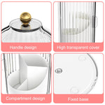 MAYCREATE Makeup Brush Holder for Vanity with 360° Rotatable 3 Grid Design | Clear Lid 12.2×27 cm Plastic Organizer