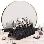 MAYCREATE Makeup Brush Holder Bag for Travel with 29 Elastic Sleeves and Full Open Zipper Design | PU Case Storage Organizer