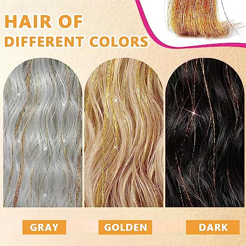 MAYCREATE® 18PCS Hair Tinsel Extensions Brown Glitter Strands 20.5 Inch Clip-on Shiny Extension Heat Resistant Fairy Kit for Women Girls Halloween Cosplay Party