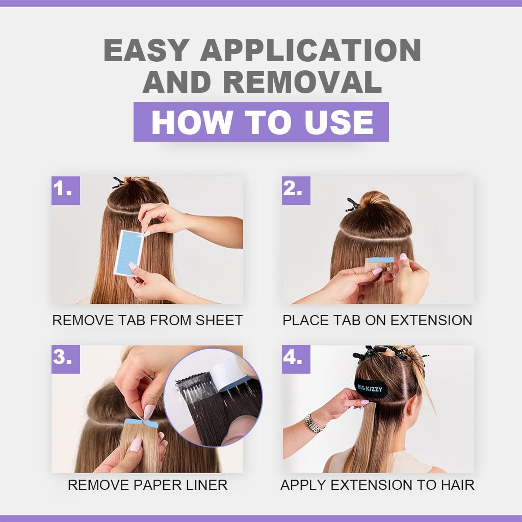 MAYCREATE 60 Pieces Tape-in Hair Extensions Adhesive Tabs Hair Extension Tape Tabs 4x0.8cm Double Side Adhesive Tape Sweat-proof Slim Invisible Hair Extension Tape Tabs