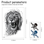 MAYCREATE Temporary Tattoo Stickers for Party and Body Art with 35 Sheets Waterproof Designs | Lion Tiger Wolf Patterns for Men