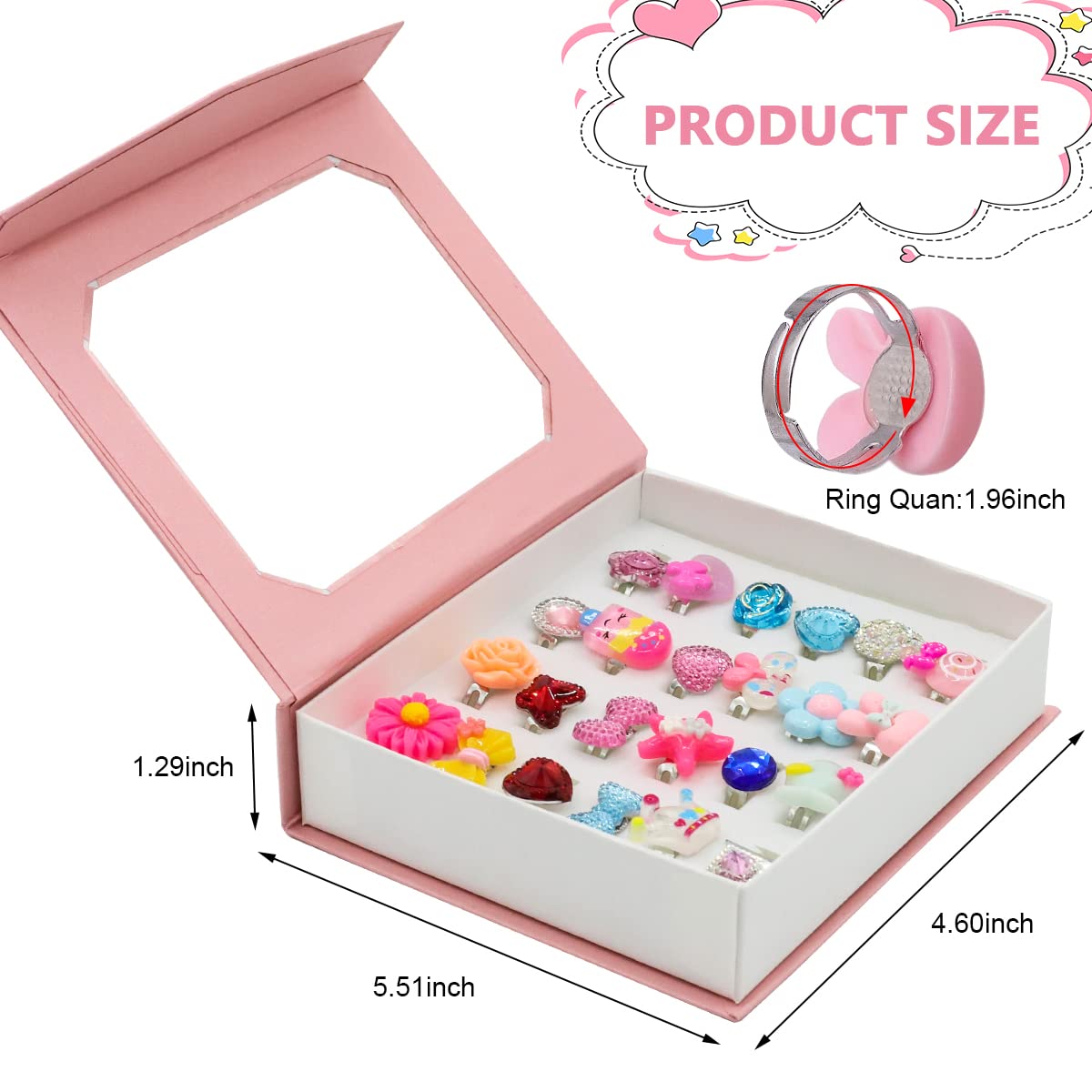 MAYCREATE® 24pcs Adjustable Rings Assorted Cartoon Resin Jewelry Ring for Girls Girl Dress Up Jewelry Box Ring Set Gift Box