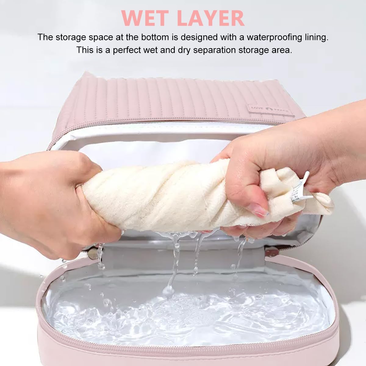 MAYCREATE Large Capacity Cosmetic Travel Bag, Cute Cosmetic Organizer Bag, Makeup Pouch for Women, Portable Dry Wet Separation wash Bag, Pink