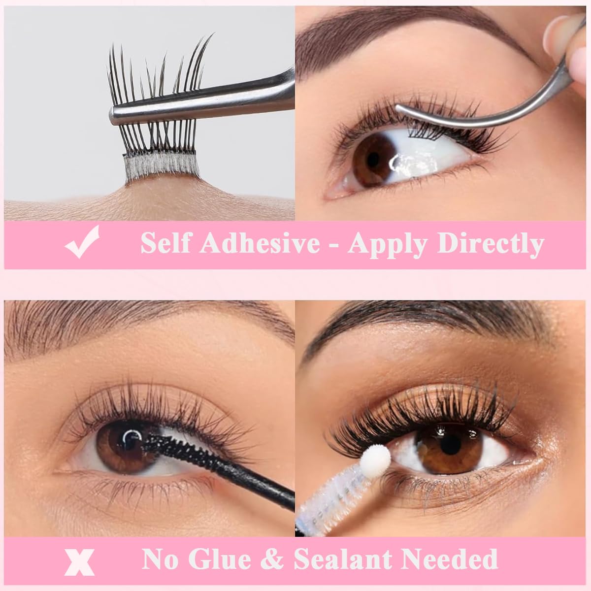 MAYCREATE False Eyelashes for DIY Lash Extension featuring Pre Glued 3D Clusters | Natural Fiber for Sensitive Eyes