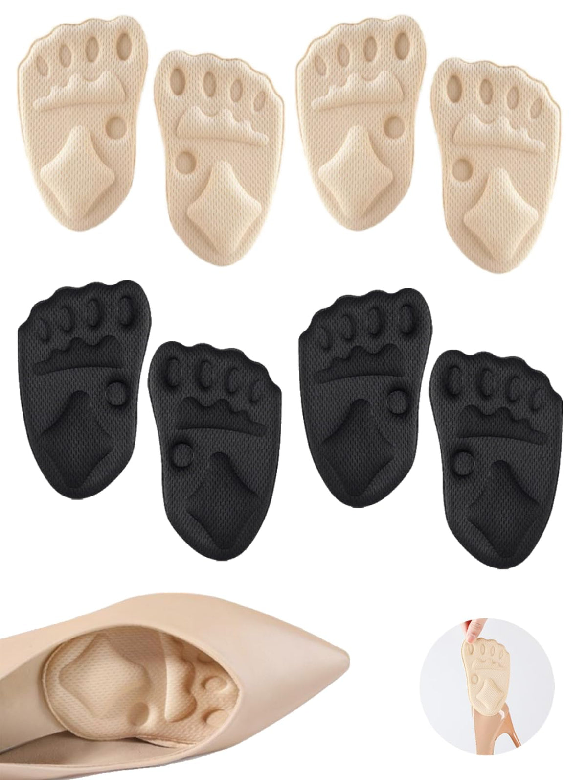 MAYCREATE® 4 Pairs Ball of Foot Cushions for Women Non Slip Heel Grips Liners High Heel Inserts Shoe Gummies for Heels Foot Pads Balls of Feet-Multicolor