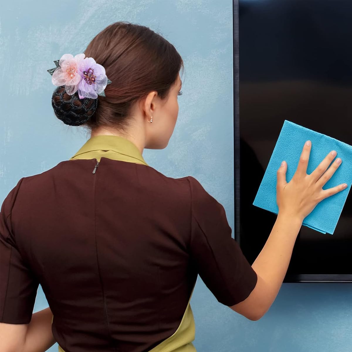 MAYCREATE Hair Snood Net Barrette Bun Cover, Floral Hair Bun Clips for Women Girls Gift, Hair Bun Accessories Bun Maker Spring Clip Hairnet for Dancer Nurse Work or Daily