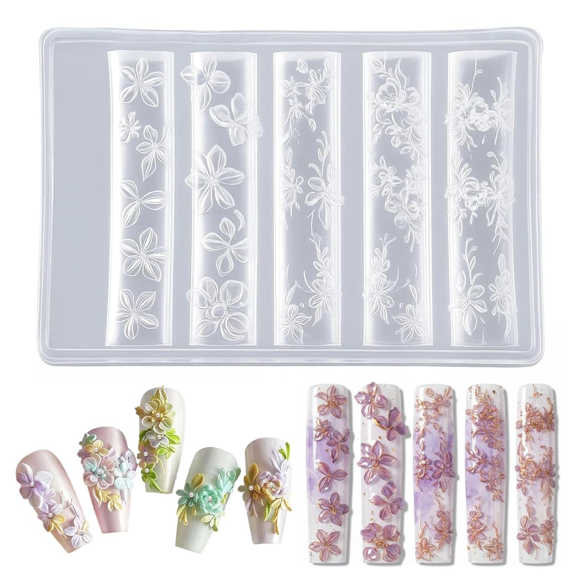MAYCREATE 3D Gel Nail Art Flower Molds for DIY Floral Designs featuring 4PCS Silicone Templates