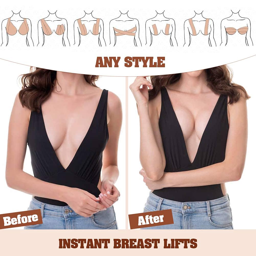 MAYCREATE Boob Tape for Push Up and Lift with 5cm×5m Free Cut Roll featuring 4PCS Silicone Nipple Covers | Invisible Waterproof Support for Women