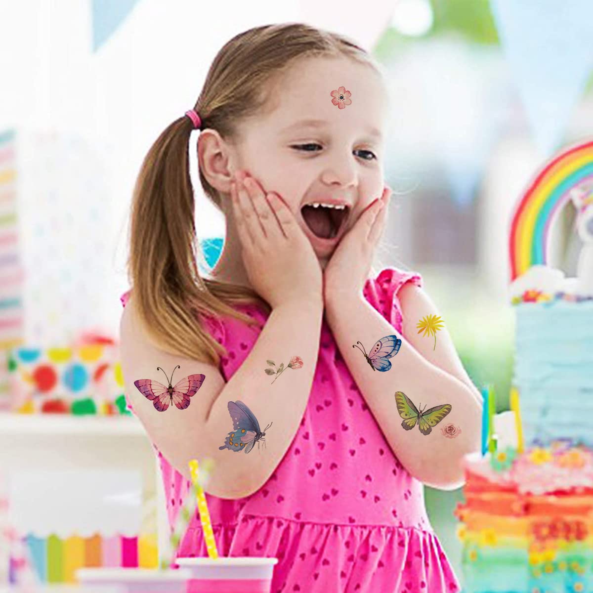 MAYCREATE 10 Sheet Butterfly Tattoo Sticker, Temporary Sticker for Face Arm, Waterproof Temporary Tattoos for Birthday Parties, Group Activities, Party Tattoo Sticker