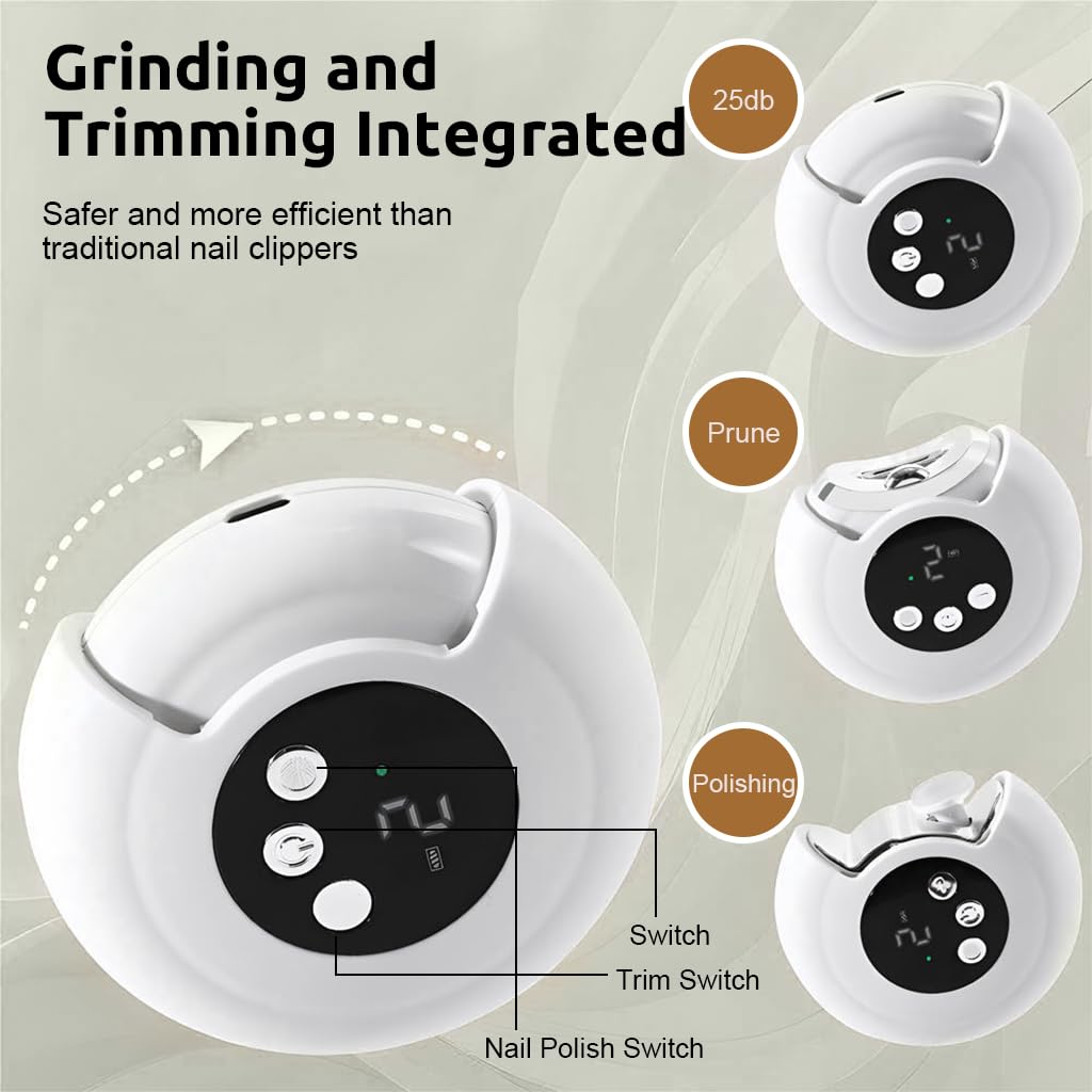 MAYCREATE Electric Nail Clipper with LED 2 IN 1 Nail Clipper& Nail Filer, 2 Speeds Adjustable USB Rechargeable Electric Nail Clipper Nail File, Safe Nail Clipper for Kids Elders Adults