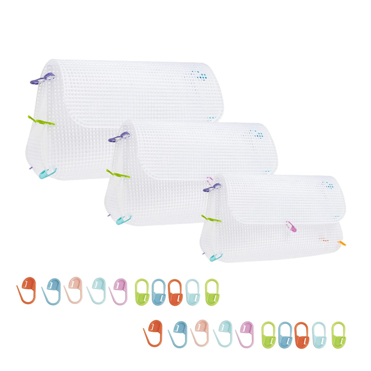 MAYCREATE 3Pcs Mesh Clear Plastic Canvas Sheets with 100 Clips Crossbody DIY Sewing Bag Form Cross Stitch Plastic Plate for DIY Crafts, Acrylic Yarn Crafting Knit Crochet Projects