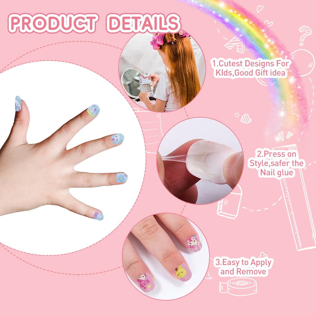 MAYCREATE Kids Press on Nails 36PCS for Girls featuring Pre Glued Full Cover Tips | Cute Rabbit Design