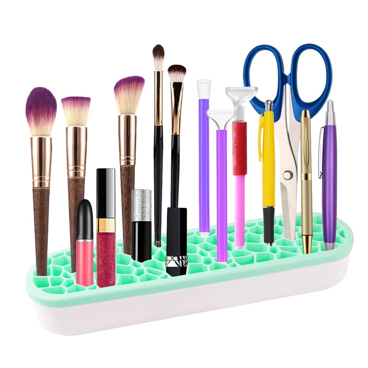 MAYCREATE Silicone Makeup Brush Holder Organizer Multi Slots Desktop Makeup Brushes Storage Stand Make Up Brush Drying Holder for Dressing Table - Green, Space Saving