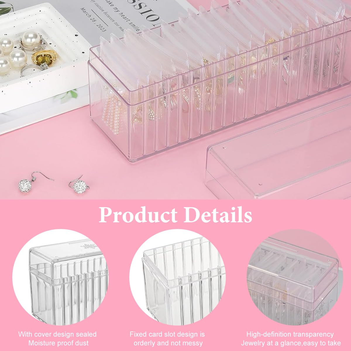 MAYCREATE Jewellery Organisers for Storage and Travel with 20 PVC Pouches and Acrylic Box | Transparent Anti-Tarnish Design